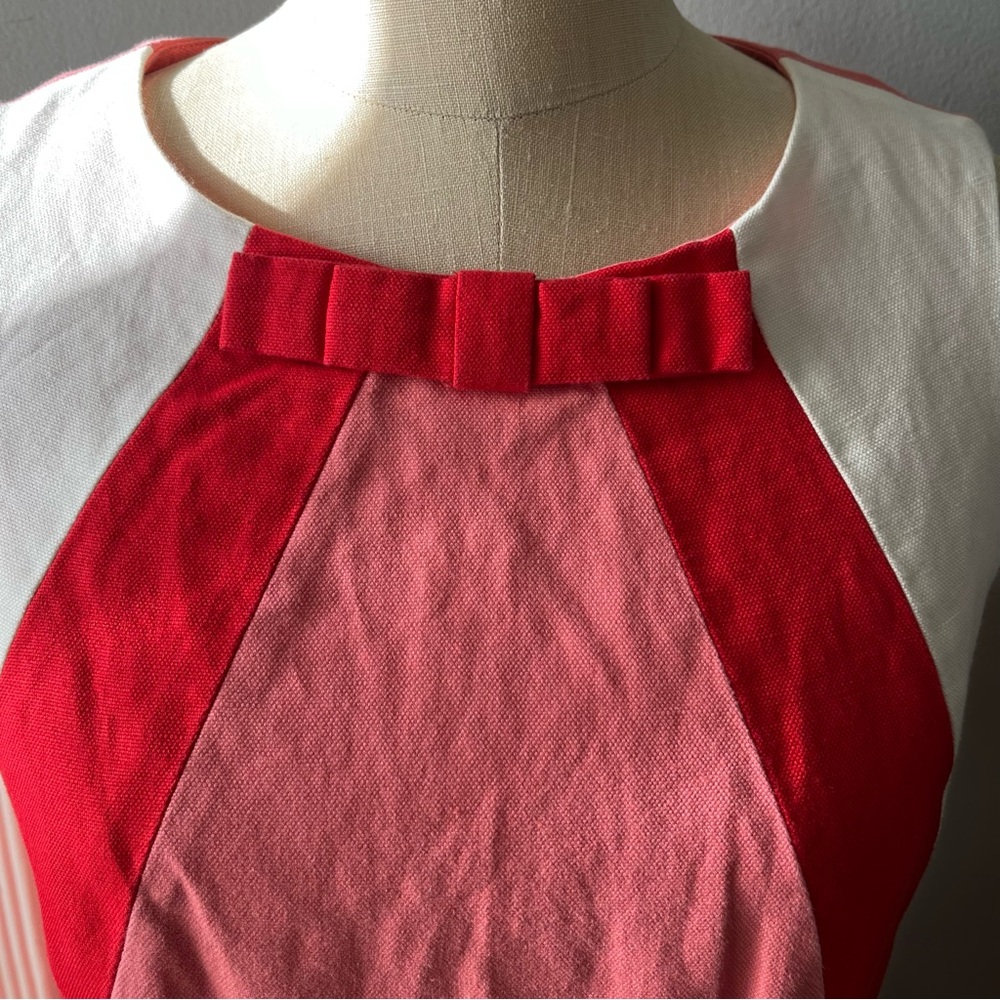 Boden• Sweetheart Colorblock Bow•Cotton & Linen Sheath Dress• Sz 8 - Picture 4 of 17